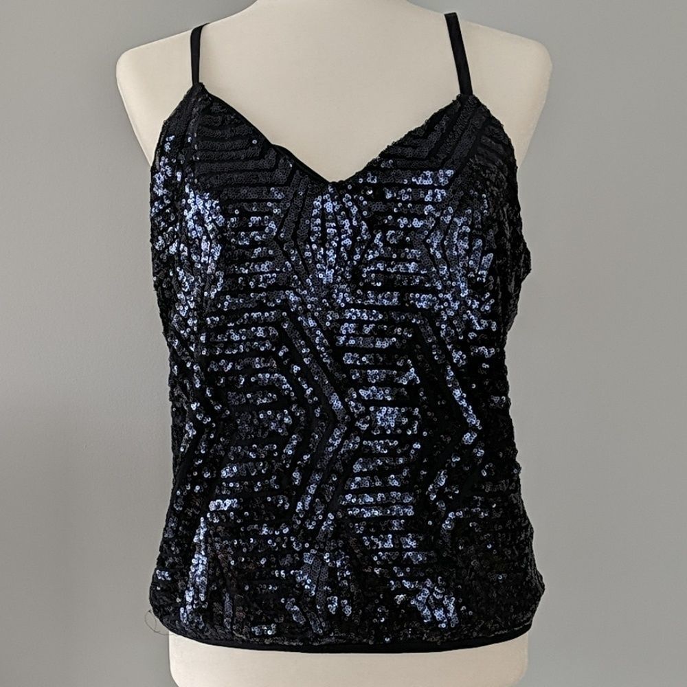 Sparkly navy Sequined split back top - Picture 4 of 13